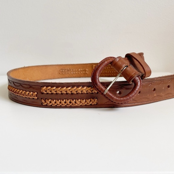 Vintage Other - Vintage leather belt braided brown tooled western southwestern cowboy ranch 32